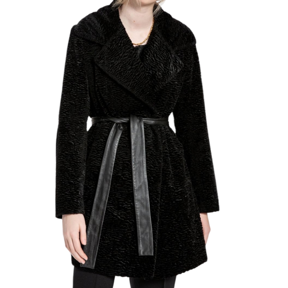 calvin Klein Faux Fur Persian Black Faux Fur Coat Small